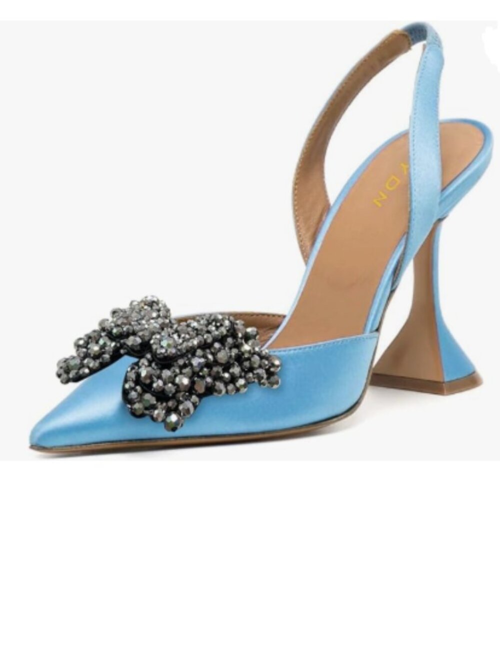 YDN Blue Bowknots Pumps Sandals Studded Slingback Slip On Unique Mid Heels Shoes